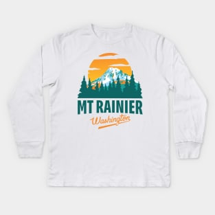 Washington Mt Rainier National Park Retro Design Kids Long Sleeve T-Shirt